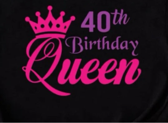 Birthday Queen Black Teeshirt with 40th Birthday